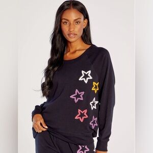 Wildfox Celestial‎ Stiches Star Sommers Relaxed Fit Sweatshirt Black Size XL